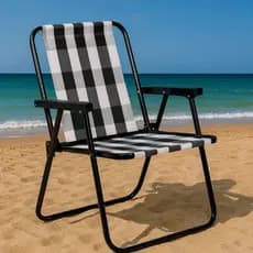 Cadeira de Praia Mor Alta Portátil em Aço Cor Xadrez Preto e Branco