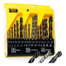 Kit Jogo De Broca 16 Peças Aço Concreto Madeira P/Furadeira e Parafusadeira C/ Estojo Fertak