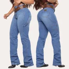Calça Carpinteira Feminina Country Jeans Rodeio Com Elastano Levanta Bumbum