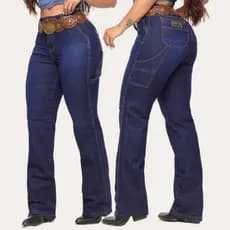 Calça Country Carpinteira Feminina Jeans Rodeio Levanta Bumbum