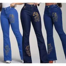 Kit 3 Calças Flare Bordada Country Jeans Feminina Com Elastano Cintura Alta Rodeio Muladeira Tecido Premium