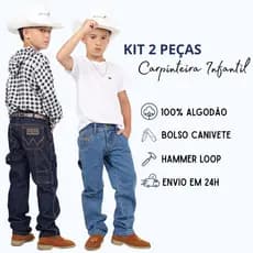 Kit 2 Carpinteiras Infantis Masculinas Jeans Cowboy Country