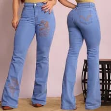 Calça Feminina Country Jeans Cós Alto Com Elastano Lycra