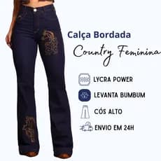 Calça Jeans Feminina Country Bordada Boiadeira Sertanejo Elastano Lycra Jeans Alto Padrão