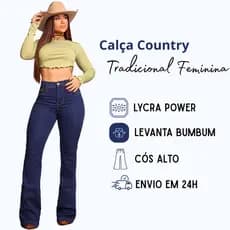 Calça Country Flare Jeans Feminina Linha Premium Cintura Alta com Lycra Rodeio Vaquejada