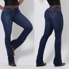 Calça Feminina FLER com Cinto Bordada Texana Rodeio Country Com Lycra Elastano