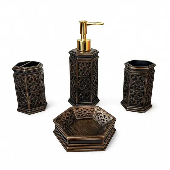 Conjunto Acessórios Banheiro Luxo Oriental 4 Peças – Design Decorativo e Sofisticado AliDoLado