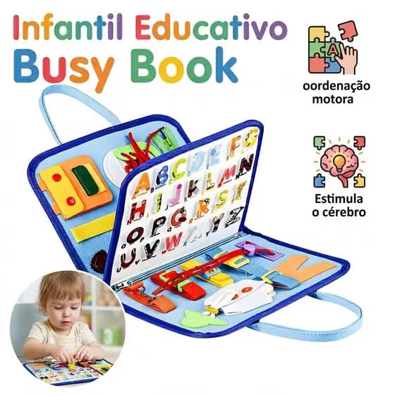 Livro Sensorial Infantil Montessori Busy Book | Educativo Portátil Cores Números Coordenação Motora 1-5 Anos