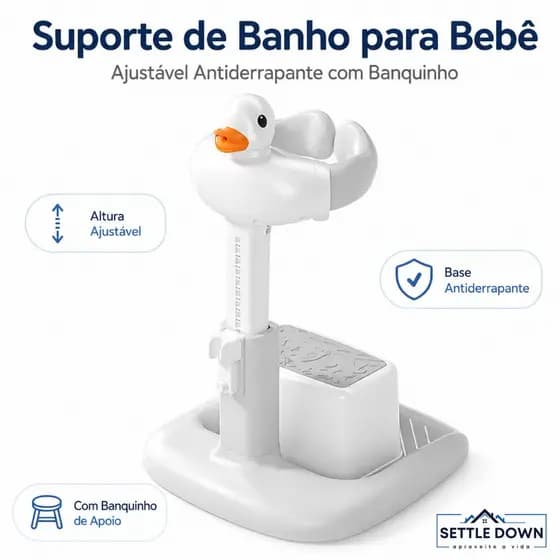 Suporte para Banheira de Bebê Dobrável Ajustável Antiderrapante com Banquinho Infantil Portátil