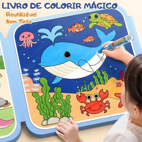 Livro de Colorir Mágico Infantil – Sem Tinta, Reutilizável +1000 Vezes | Brinquedo de Aprendizagem para