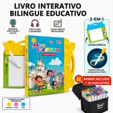 Livro Infantil Bilíngue Português Inglês Livro Interativo com Lousa Mágica Reutilizável+Caneta 2 em 1