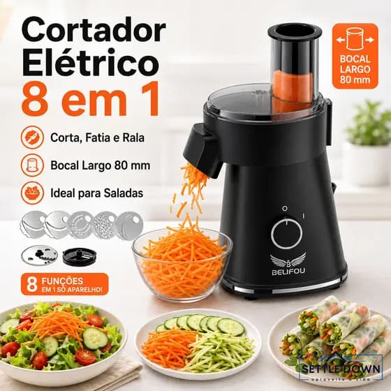 Cortador Elétrico de Legumes 5 em 1 Ralador Fatiador Multifuncional Processador de Alimentos com Bocal Largo 80mm