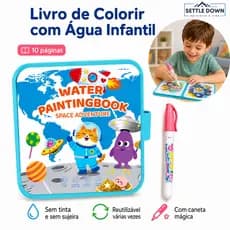 Livro de Colorir Água Infantil 10 Páginas Reutilizável com Caneta Mágica Brinquedo Educativo