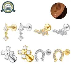 Piercing Labret Cobra Cruz Pingente Titânio Zircônia para Helix, Tragus, Conch, Nariz e Outros