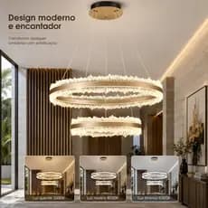 Dourado Lustre Pendente Led 2 Anéis 3 Cores Decoração Moderno para Sala Quarto Cozinha Ceiling Light
