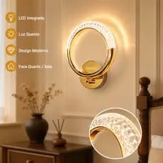 Luxo Luminária Arandela Cristal Led 20W Redonda Dourada de  Moderna Luz para Parede 110-220v