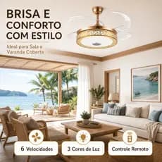 Lustre Ventilador de Teto Retrátil LED 4 Pás Controle Remoto Com Música e caixa de Som - Bivolt