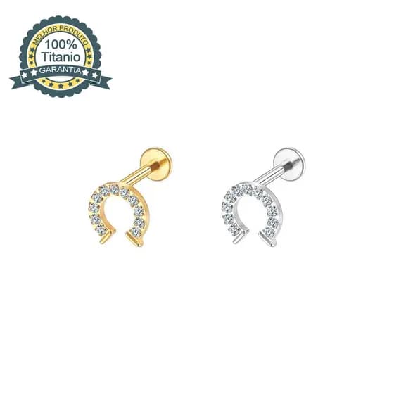 Piercing Helix Tragus Conch Boca-Medusa Labret Titânio Pvd Ferradura Zircônias Cravejadas