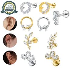 Piercing Labret Argola Folha Titânio com Zircônias Helix, Tragus, Conch, Nariz, Boca-Medusa e Outros