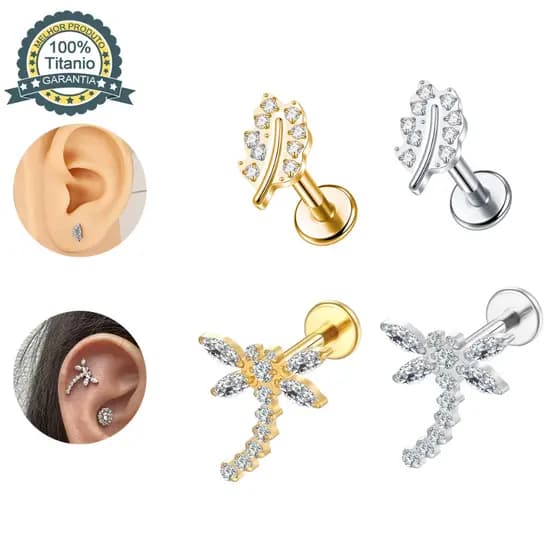 Piercing Helix Tragus Conch Titânio Labret Folha/Libélula com Redondo Zircônias Boca-Medusa e Outros