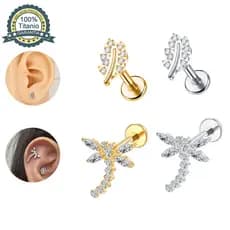 Piercing Helix Tragus Conch Titânio Labret Folha/Libélula com Redondo Zircônias Boca-Medusa e Outros