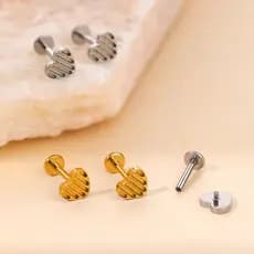 Piercing Orelha Labret Titânio Coração Listrado Helix, Conch, Tragus, Lóbulo Nariz  e Outros
