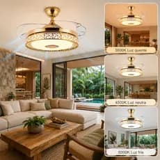 Ventilador de Teto Retrátil LED 42 Pol Dourado Som Integrado Controle Remoto Bivolt