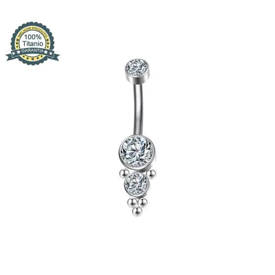 Piercing Umbigo Banana Titânio Zircônias e Bolinhas Interno Roscado 1,6*10