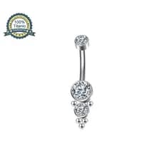 Piercing Umbigo Banana Titânio Zircônias e Bolinhas Interno Roscado 1,6*10