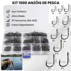 1000 Pesca Anzóis Chinu nos Tamanhos 3 ao 12 com Estojo de Armazenamento