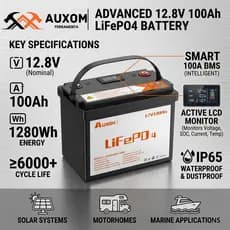 Bateria 12V 100Ah LiFePO4 Recarregável BMS Inteligente 100A ≥6000 Ciclos | Solar, Motorhome, Náutica