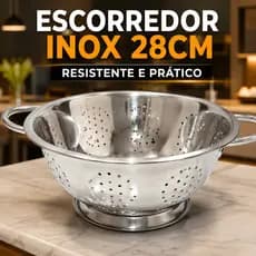 Escorredor De Massas Inox 28cm Com Alças Coador Macarrão Arroz Frutas Legumes utensílios domésticos