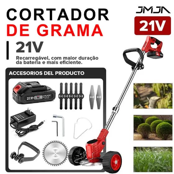 JMJN Aparador de Grama Elétrica a Bateria 21V com 2 Baterias e Kit de Lâminas Jardim