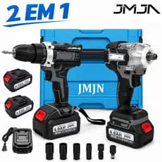 JMJN Kit 2 em 1 Ferramentas 48V com 2 Baterias–Parafusadeira+Chave de Impacto Sem Fio Potente Profissional Recarregável