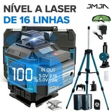 JMJN Nível Laser 4D 16 Linhas Verde 360º Profissional Tripé Incluso 2 Baterias Autonivelante Precisão Alta Maleta Rígida