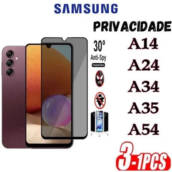 Película Privacidade 3D Anti Spy Samsung A14 A24 A34 A35 A54