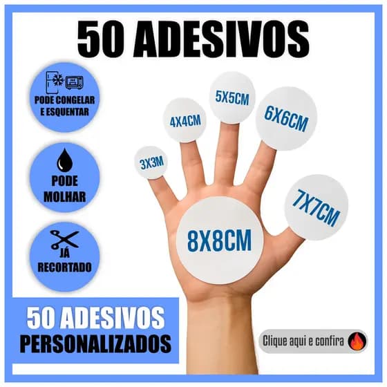 50 Adesivos Personalizados em Vinil 3x3 4x4 5x5 6x6 7x7 Etc - Etiqueta Personalizada