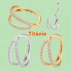 Piercing Argola Dupla com Zircônias Brilhantes - Titânio Implante, Sem Níquel, Anti-Alérgico