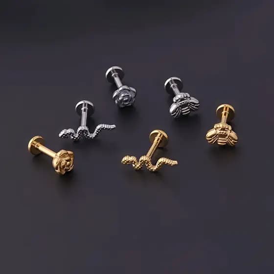 Brincos de aço inoxidável em formato de cobra, para piercings no tragus ou hélice.