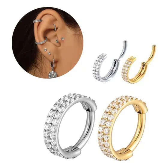 Piercing Titânio Argola Click Dupla Cravejada 6 8 10 12mm