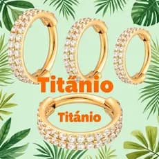 Piercing de Titânio Argola Dupla - 2 Fileiras com Zircônias (Prata/Dourado) p/ Cartilagem