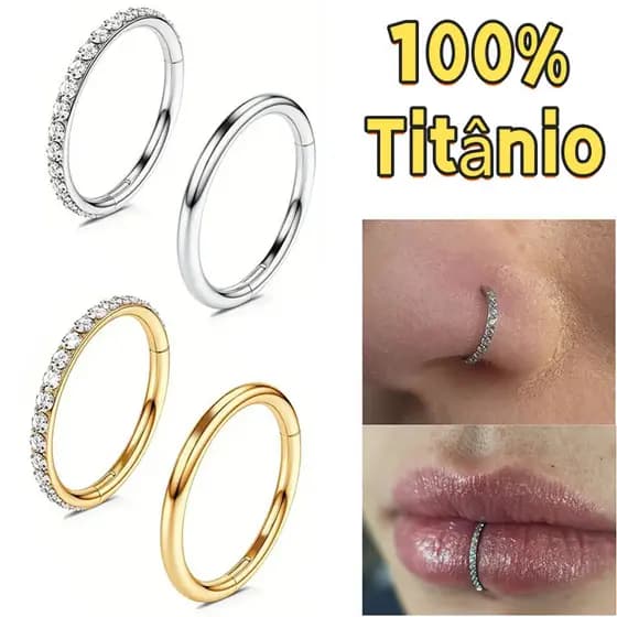 Argola Piercing em Titânio Pvd 1.0mm, Diâmetros 6/8/10/12mm, Zircônia Lateral para Nariz Orelha Daith