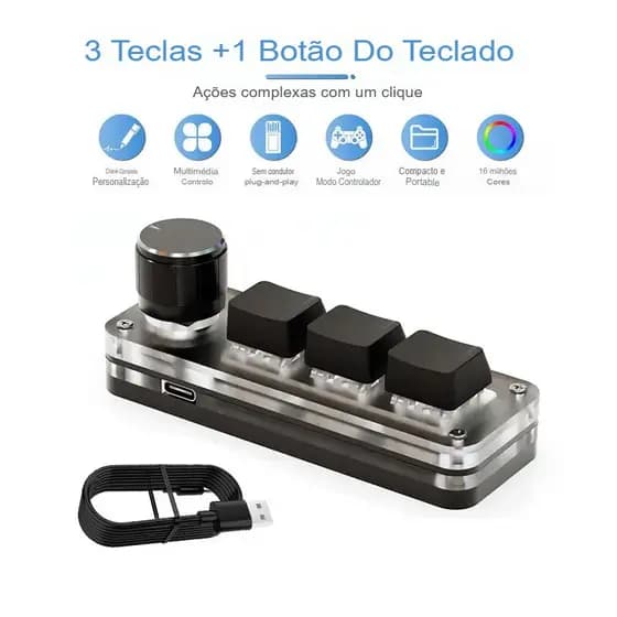 Mini Teclado Macro Mecânico Macropad Gaming com Botões Programáveis e Interruptores