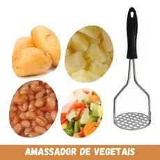 Amassador Espremedor Manual De Batatas E Legumes Aço Inox Com Cabo Plástico Promoção