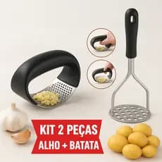 Kit 2 Utensílios para Cozinha Inox: Triturador de Alho e Amassador de Batata Espremedor Resistente