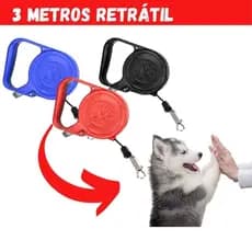 Coleira Guia Retrátil 3 Metros Pets Cachorro Cães Gatos Resistente Com Trava Até 11.33kg