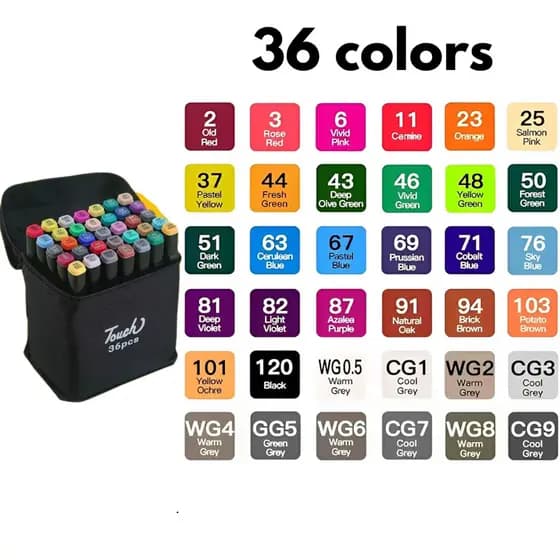 Conjunto de Caneta Colorida 36Pçs Ponta Dupla com Estojo (Versão Pretas ou Brancas)