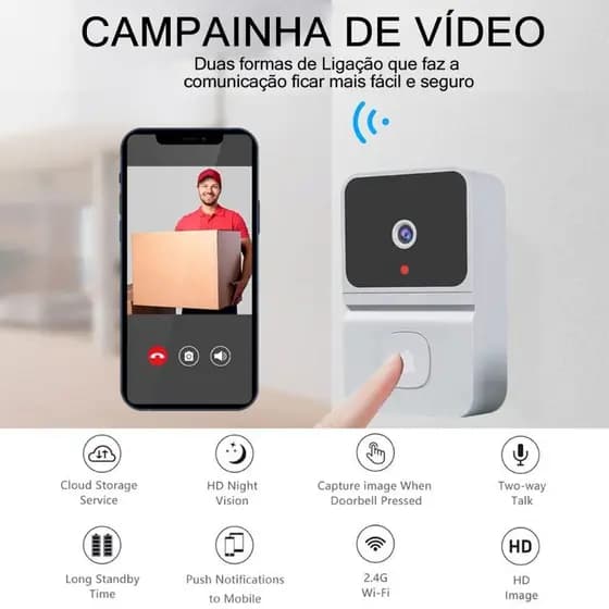 Campainha de vídeo inteligente WIFI com visão noturna com App Premium