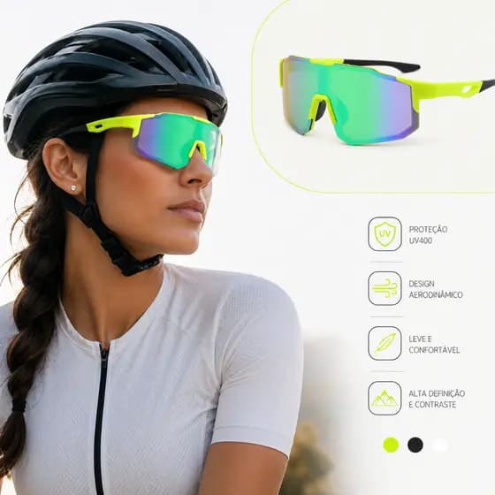 Óculos de Sol Ciclismo Esportivo Unissex Polarizado UV400 Visor Único Verde Performance Bike Corrida.