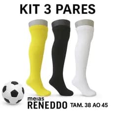 3 Pares Meiao de Futebol Juvenil Masculino Jogador Profissional Meia de Futebol Canela Tam 34 ao 37
